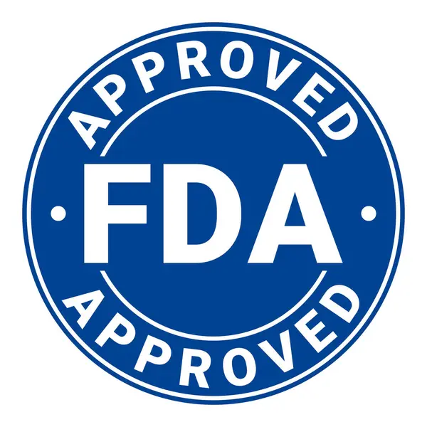 Dark Blue FDA izole edilmiş yuvarlak pul, etiket, imza vektör illüstrasyonunu onayladı