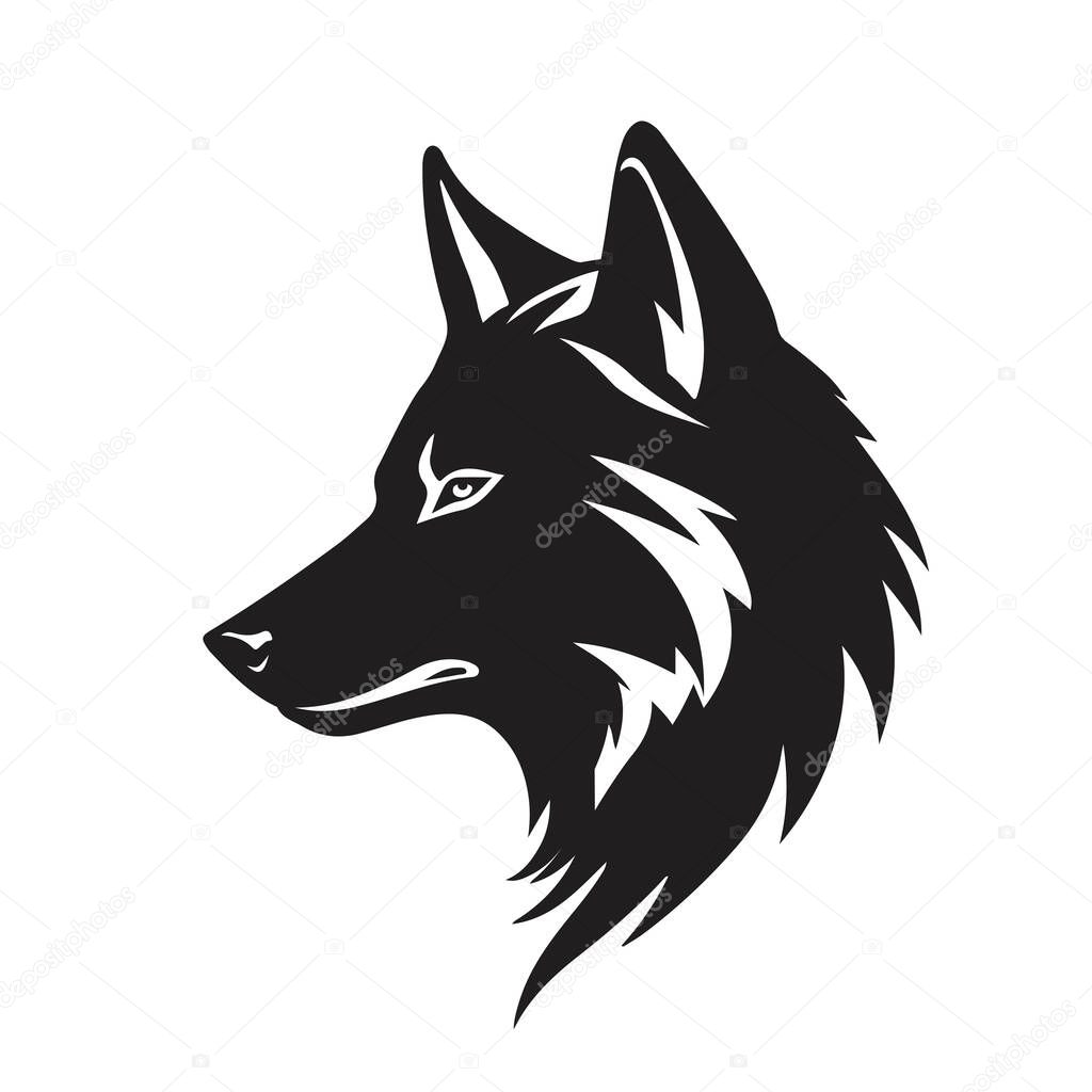 Black and White Dog or Wolf Head isolated vector template icon