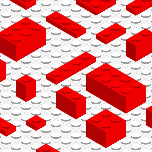 Isometric Red Brick Oyuncak Plastik arka planı. Yapıcı Blokları Vektör resimlemesini Ayarla