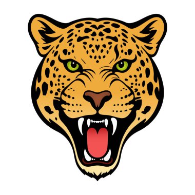 İzole edilmiş Renkli Jaguar Çığlık atan Baş Vektör İllüstrasyonu