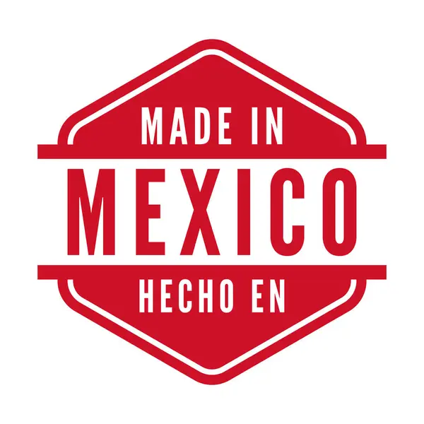 Meksika 'da Kırmızı Yapım, izole edilmiş altıgen damga, etiket, imza vektör illüstrasyonu