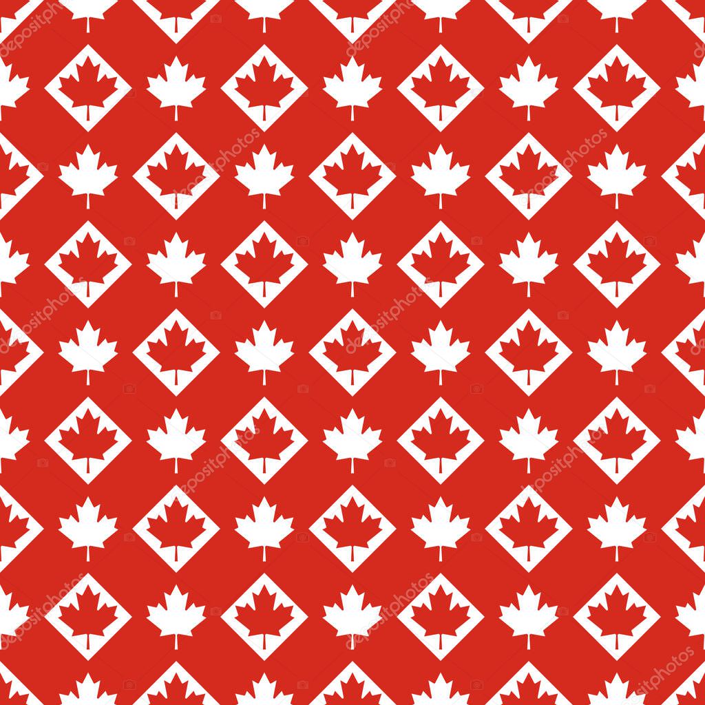 Red and White Canada Maple Leaves in Rhombus Seamless Pattern vector illustration
