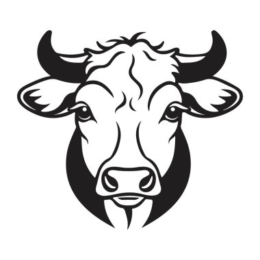 Siyah ve beyaz öküz başlı siluet portre, logo, element. Vektör illüstrasyonu