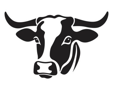 Siyah ve Beyaz İnek Başlı Siluet portresi, logo, element. Vektör illüstrasyonu