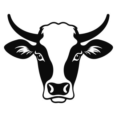 Siyah ve Beyaz İnek Başlı Siluet portresi, logo, element. Vektör illüstrasyonu