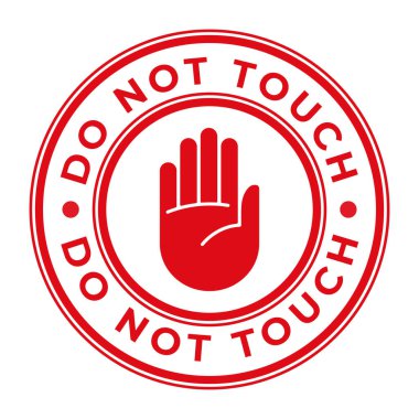 Kırmızı Dokunma İzole edilmiş pul, etiket, Stop Hand simge çizimi ile imzala