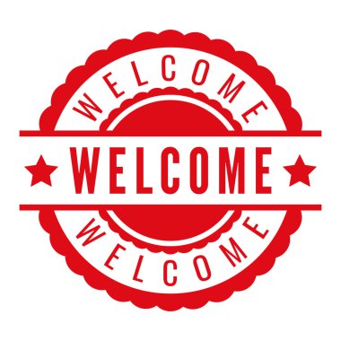 Kırmızı Hoşgeldiniz izole edilmiş kauçuk damga, çıkartma, Stars vektör illüstrasyonuyla imzala