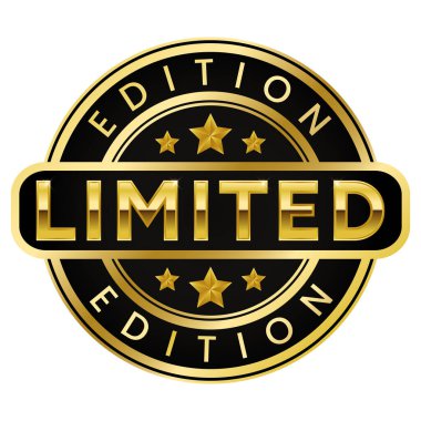 Altın ve Siyah Limited Edition izole edilmiş yuvarlak pul, çıkartma, Stars simge vektör ilülasyonu ile imzala