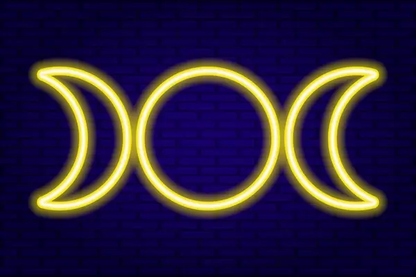 Sarı Neon Wicca Ay Faz Koyu Duvar arkaplan vektörü illüstrasyonunda simge