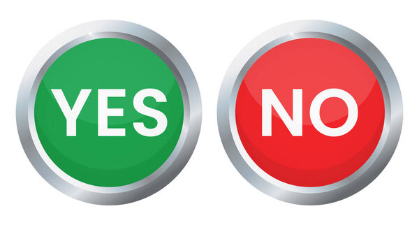 Green Yes and Red No metallic round buttons vector illustration