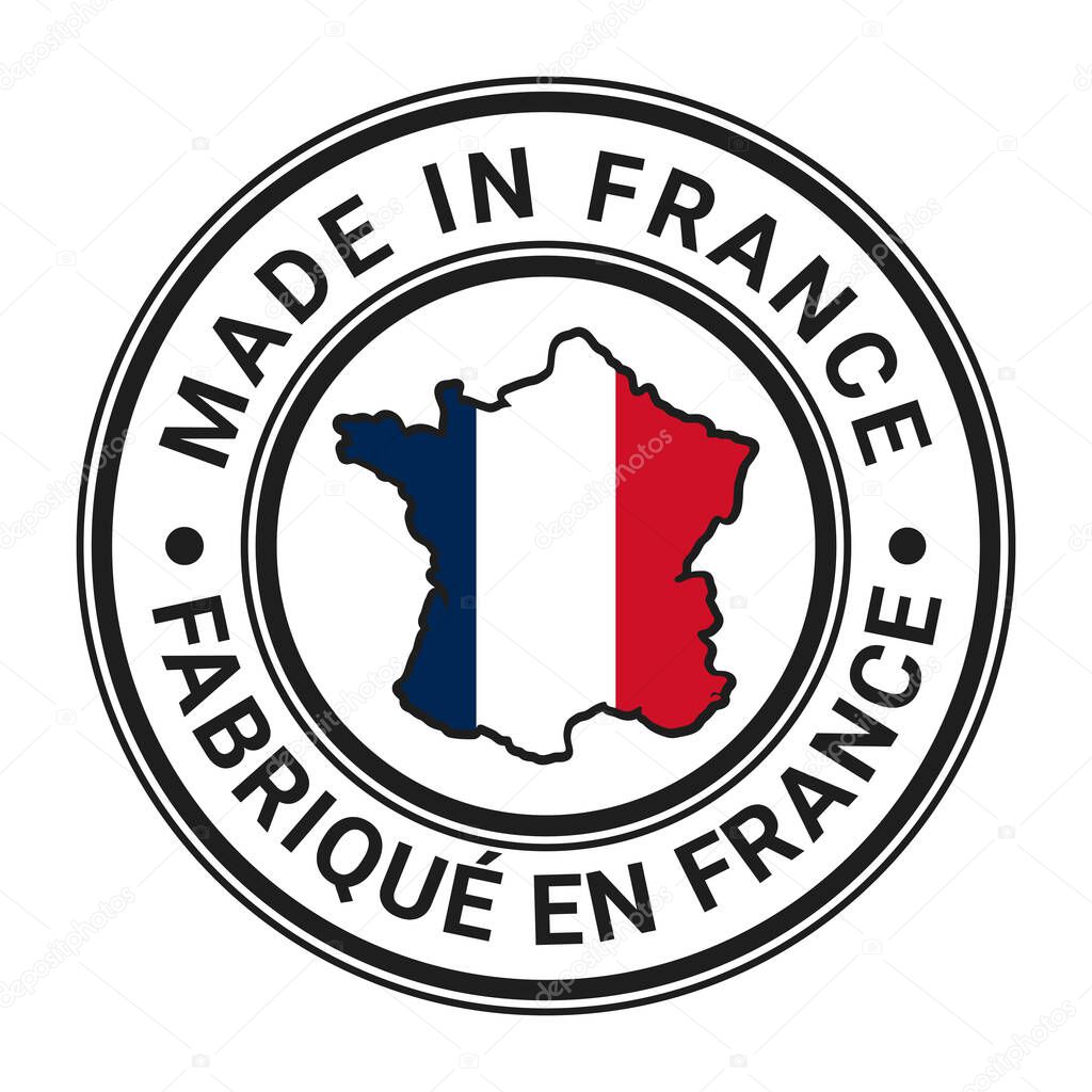 Made In France round stamp sticker with French Map Shaped Flag vector illustration