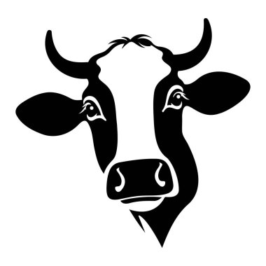 Siyah ve Beyaz İnek Başlı Siluet portresi, logo, element. Vektör illüstrasyonu
