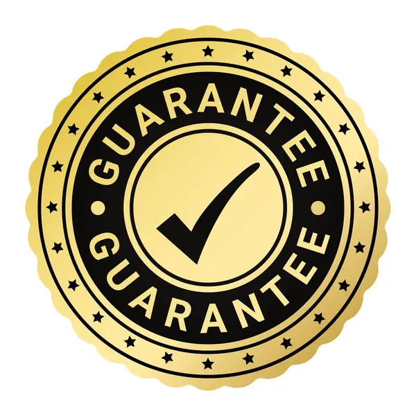 Altın Garanti Lastik damga, çıkartma, Tick ikon vektör illüstrasyonlu madalya
