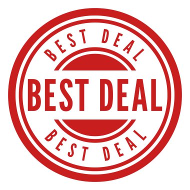 Kırmızı En İyi Anlaşma izole edilmiş yuvarlak pul, etiket, imza vektör illüstrasyonu