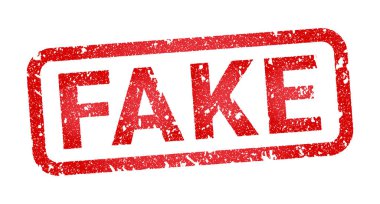 Kırmızı Sahte izole pul, etiket, Grunge desen vektör illüstrasyonlu başlık