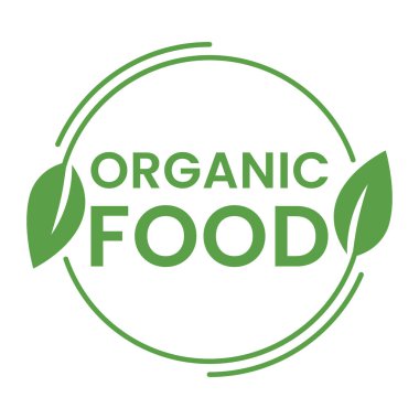 Yeşil Organik Gıda İzole edilmiş minimalist mühür, çıkartma, Yaprak ikonu vektör illüstrasyonuyla imzala