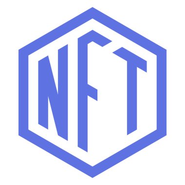 Mavi NFT izole etiket, işaret, pul. Altıgen Metin Şablonu