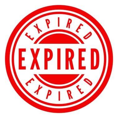 Süresi dolmuş kırmızı izole edilmiş yuvarlak pul, etiket, imza vektör illüstrasyonu