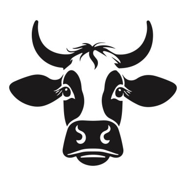 Siyah ve Beyaz İnek Başlı Siluet portresi, logo, element. Vektör illüstrasyonu