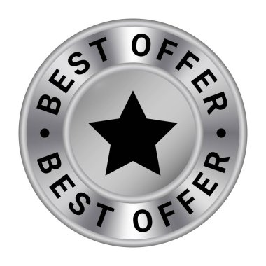 Silver Metal En İyi Teklif Yıldız simgesi illüstrasyonlu pul, etiket, madalya