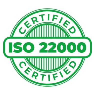 Yeşil ISO 22000 onaylı izole pul, etiket, imza vektör illüstrasyonu