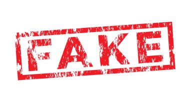 Kırmızı Sahte izole grunge damgası, çıkartma, başlık vektör illüstrasyonu