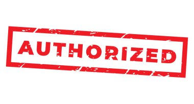 Kırmızı yetkilendirilmiş grunge damgası, çıkartma, başlık vektör illüstrasyonu