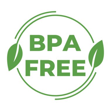 Yeşil BPA Ücretsiz izole pul, etiket, Yaprak ikonu vektör illüstrasyonu ile imzala