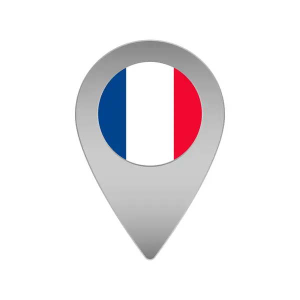 Üzerinde Fransa bayrağı olan Gümüş Metal Harita İşareti. Konum Pin izole edilmiş ikon vektör çizimi
