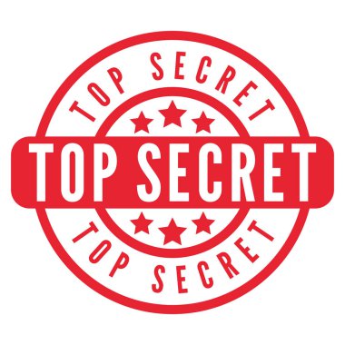 Kırmızı Çok Gizli izole pul, etiket, Stars vektör illüstrasyonuyla imzala