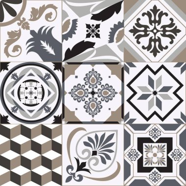 İç mekan için dekoratif fayans, soyut mozaik desenler. Geometri katı. Ev baskısı tasarımı için mozaik arka plan. Tekrarlanan zarif geometrik desen