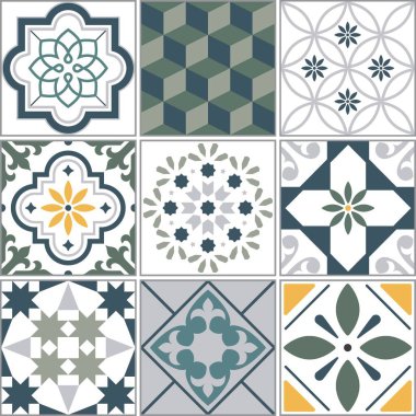 İç mekan için dekoratif fayans, soyut mozaik desenler. Geometri katı. Ev baskısı tasarımı için mozaik arka plan. Tekrarlanan zarif geometrik desen