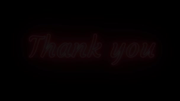 Glowing Animated Thank You Red Neon Light Black Background — Stock videók