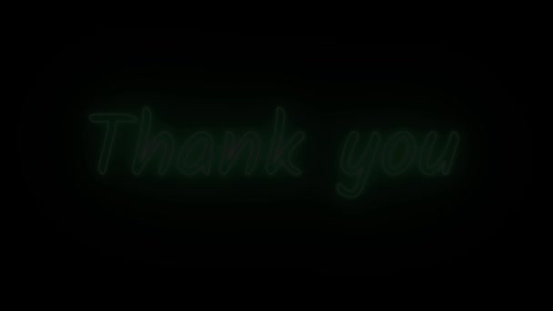 Glowing Animated Thank You Green Neon Light Black Background — Vídeos de Stock
