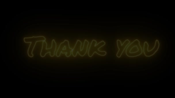 Glowing Animated Thank You Yellow Neon Light Black Background — Stockvideo