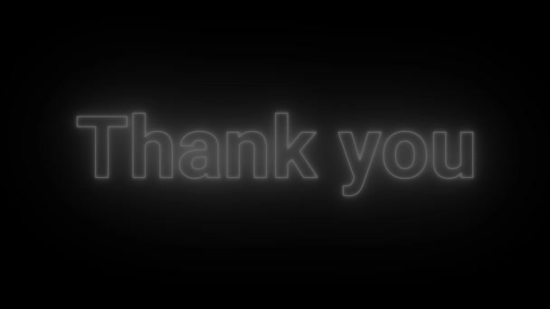 Glowing Animated Thank You White Neon Light Black Background — Video Stock