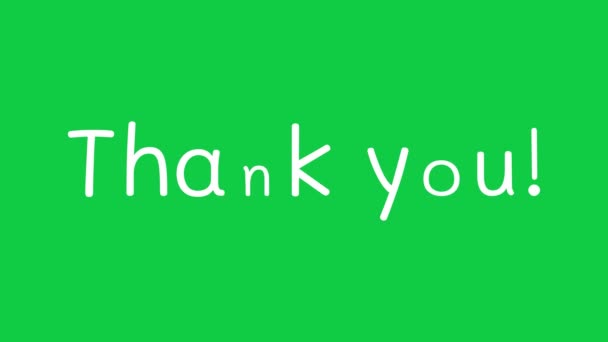 Анимированное Спасибо Случайных Всплывающих Текстовых Эффектах Зеленым Фоном Экрана — стоковое видео