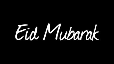 Eid Mubarak animation with bouncing fade-in text effect in black and white background. Perfect for Eid al-Fitr and Eid al-Adha celebration.