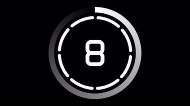 Alfa kanalında 10 saniye geri sayım zamanı HUD animasyonu beyaz renkli. Hareket grafik projeleri için mükemmel.