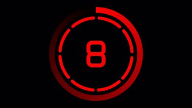 Alfa kanalında kırmızı renkte 10 saniye geri sayım zamanı HUD animasyonu. Hareket grafik projeleri için mükemmel.