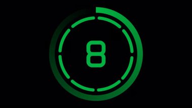 Alfa kanalında 10 saniye geri sayım zamanı HUD animasyonu yeşil renkli. Hareket grafik projeleri için mükemmel.