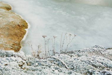 Gölde donmuş su, kışın nehir.