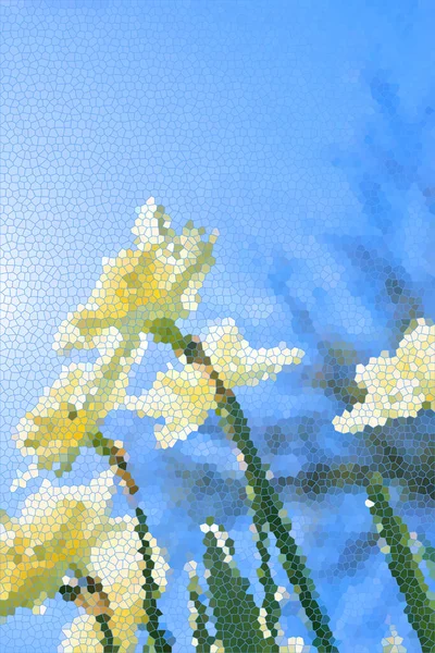 Vidro Manchado Imagem Vitrage Narcisos Primavera Conceito Sazonal Decorativo Floral — Fotografia de Stock