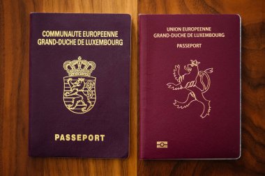 Masadaki yeni ve eski Lüksemburg pasaportları, boşluğu kopyala