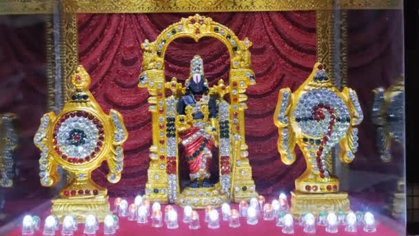 Die Goldene Statue Von Lord Venkateswara Schwamm — Stockvideo