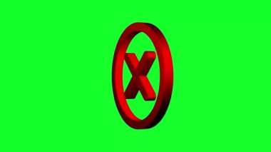 Kırmızı arkaplanda yeşil çarpı işareti.