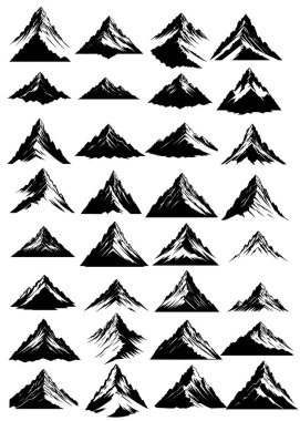 Black Mountain Peak Silhouette Illustrations Hiking, Climbing, Nature-Themed Designs, and Scenic Landscape Art hills , mount valleys texture signs huge pack clipart