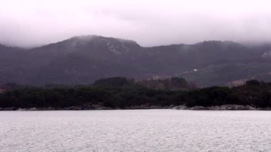 Mountains and the sea, Norway, Panoramic view, High quality 4k footage, Beautiful landscape with boats and sea, sunrise in arctic sea and mountain in horizon, Sea tropical landscape and fjords