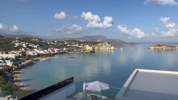 Widok Wybrzeże Morza Śródziemnego Widok Wioskę Zatokę Almyrida Kreta Grecja — Wideo stockowe