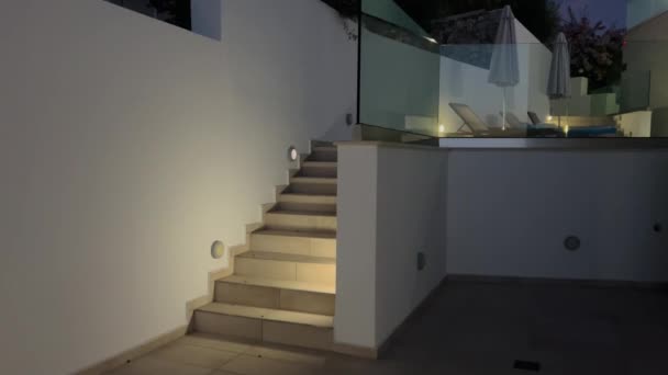 Yunanistan Lüks Oteldeki Merdivenlerin Manzarası Lüks Villa Yunanistan Daki Lüks — Stok video